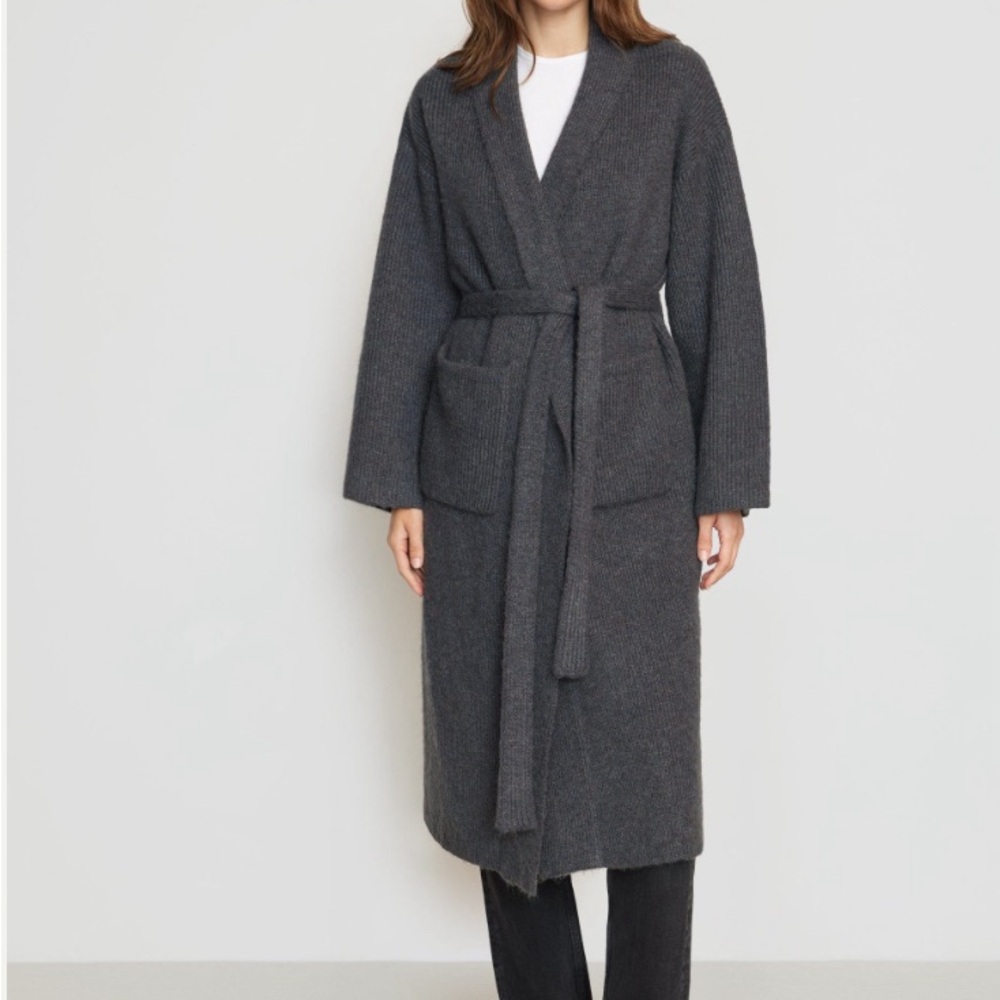 NWOT- Modern Citizen Jia Long tie-waist cardigan, Size L, Charcoal heather gray.